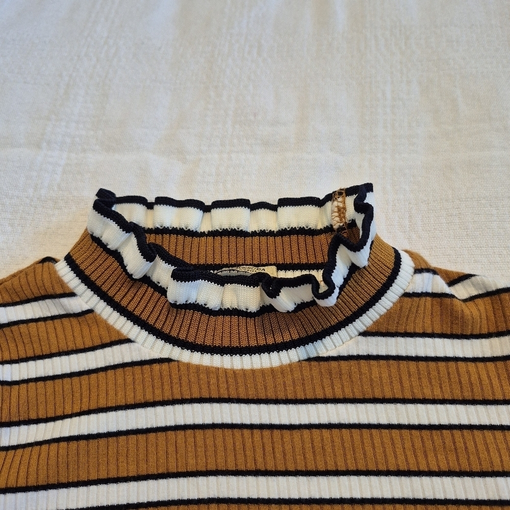 Scotch & Soda girls 8 brown black white ribbed long sleeve mock neck shirt EUC - Picture 3 of 6